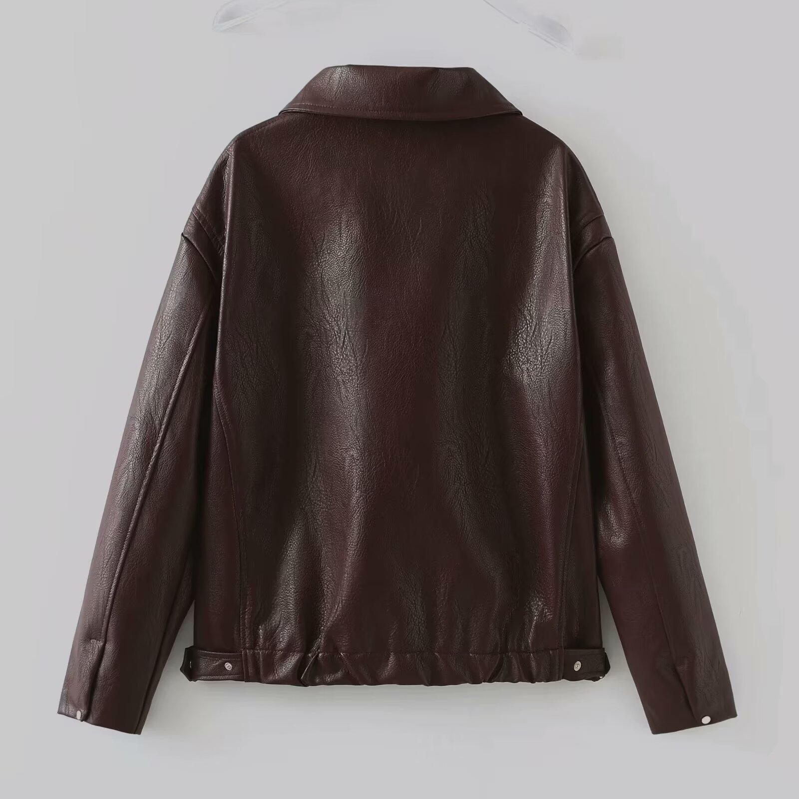 Women's Faux Leather Lapel Zip-Front Jacket