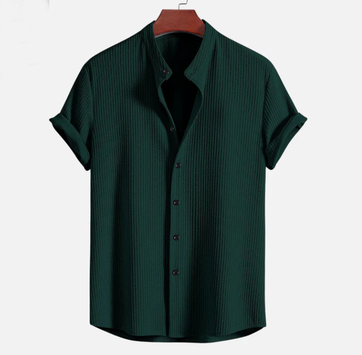 Men’s Ribbed Short Sleeve Button-Front Shirt