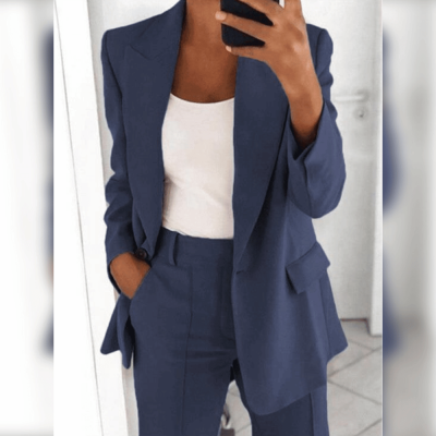 Women's One-Button Lapel Blazer and Trousers Suit Set