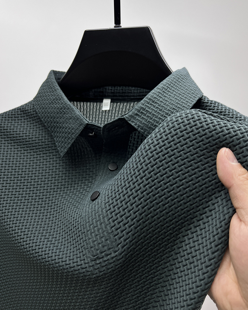 Men’s Textured Waffle-Weave Short Sleeve Polo Shirt