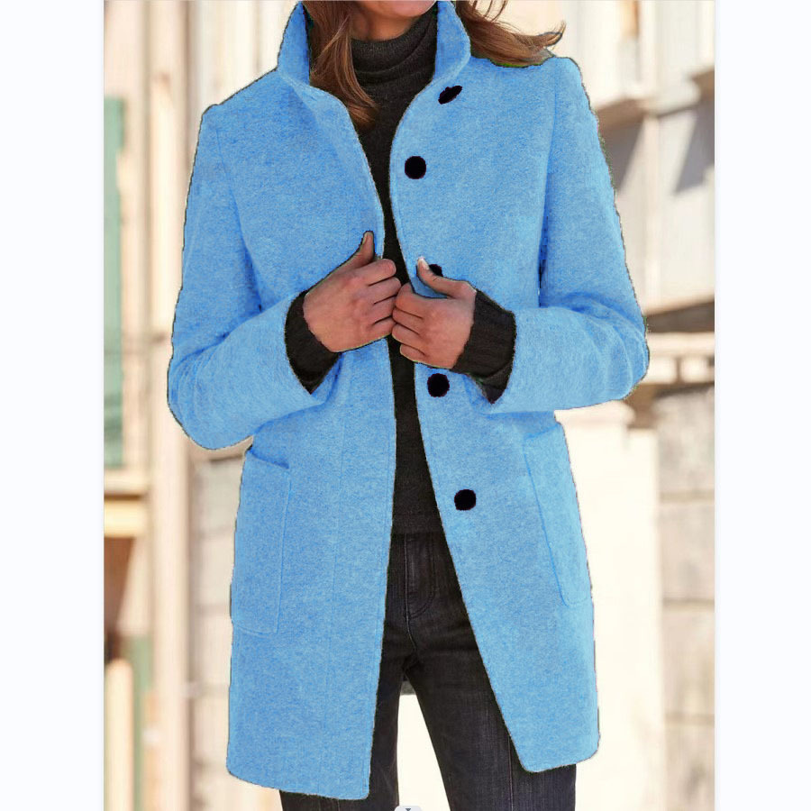 Women's Textured Stand Collar Button Front Coat With Pockets