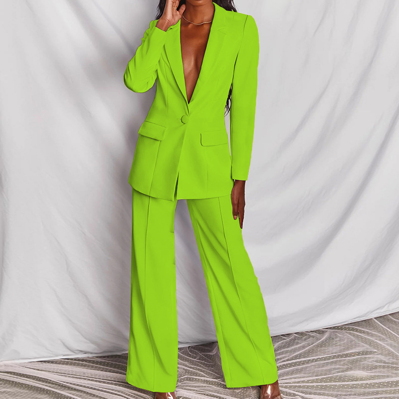 Women’s Tailored Two-Piece Suit Set with Lapels and Wide-Leg Trousers