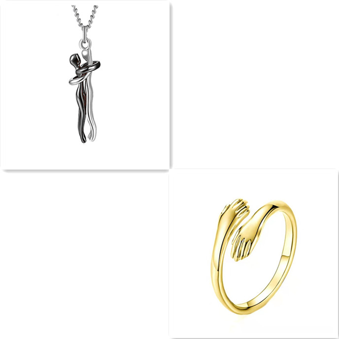 Unisex Interlocking Figure Pendant Necklace with Optional Ring Sets