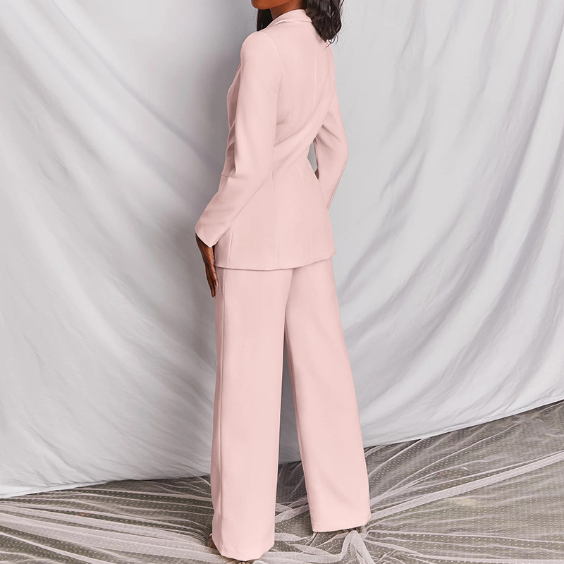 Women’s Tailored Two-Piece Suit Set with Lapels and Wide-Leg Trousers