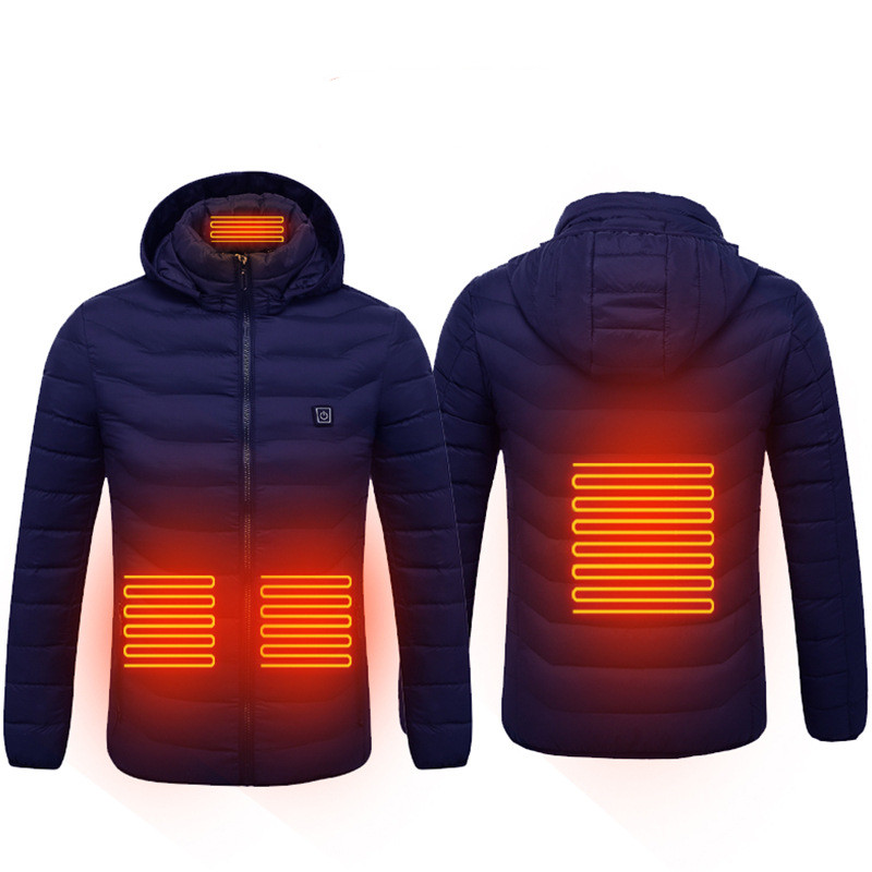 Men’s Heated Quilted Jacket with Hood and Zip Fastening