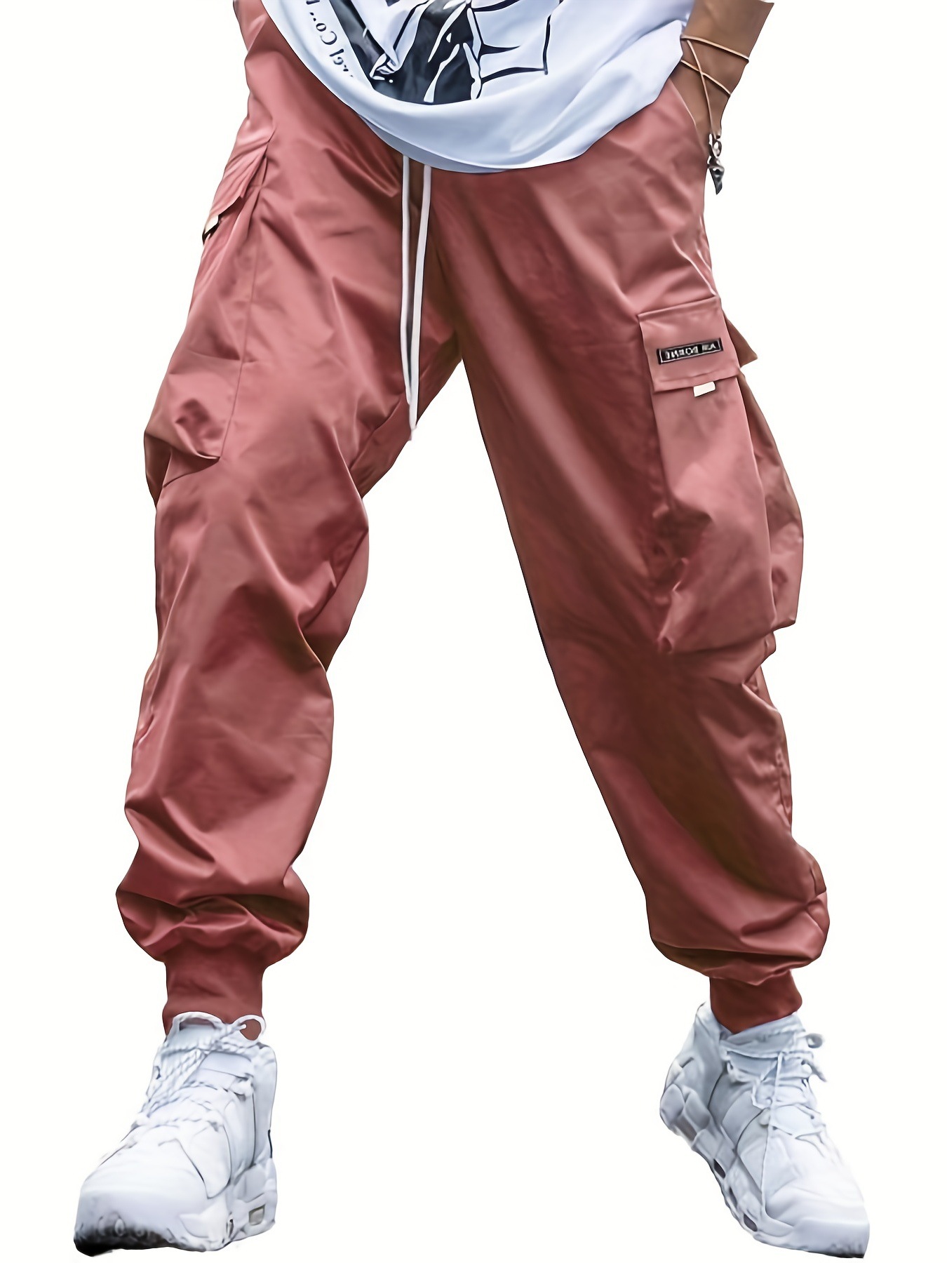 Men’s Loose Fit Cargo Trousers with Drawstring Waist and Cuffs