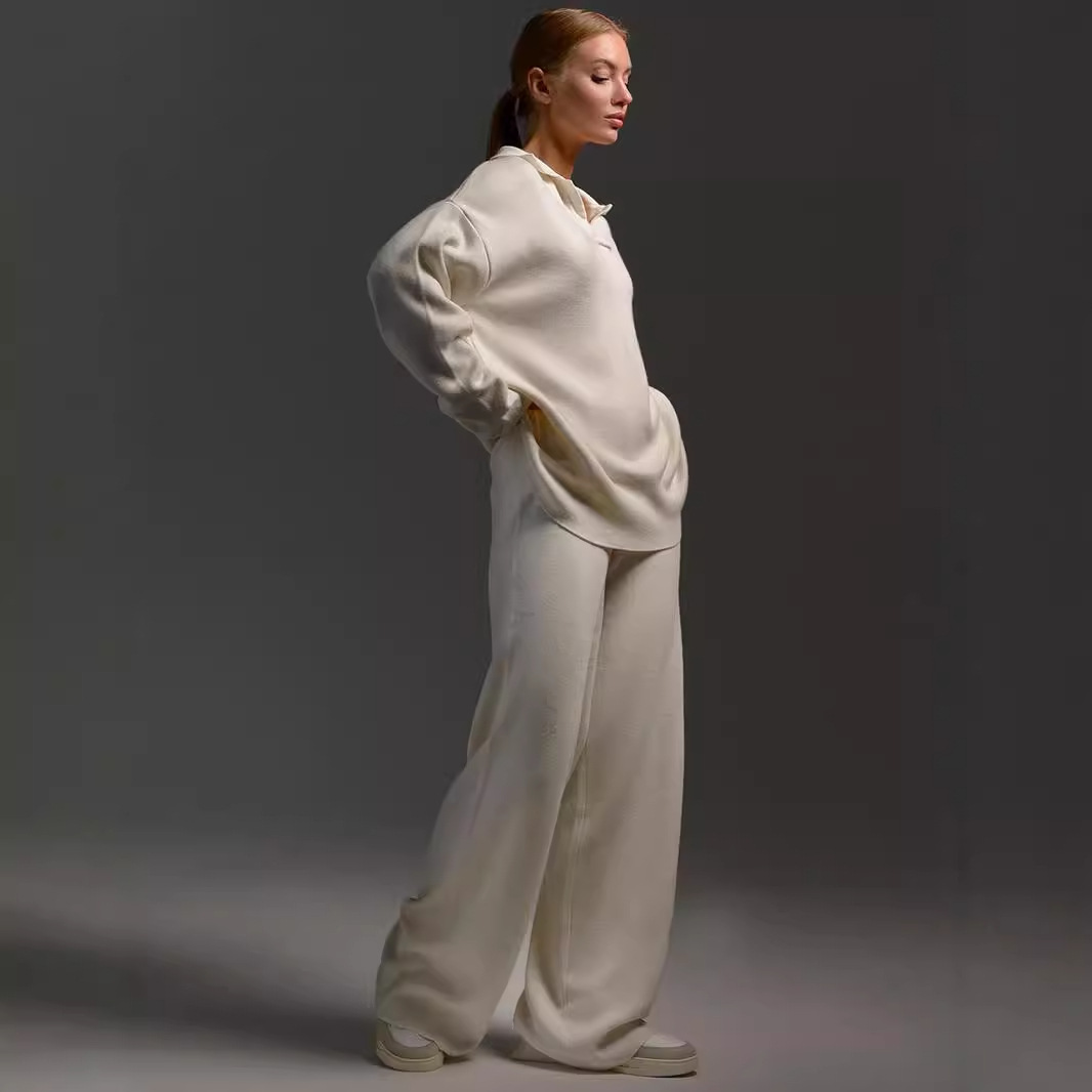 Women’s Collared Pullover and Wide-Leg Trousers Set
