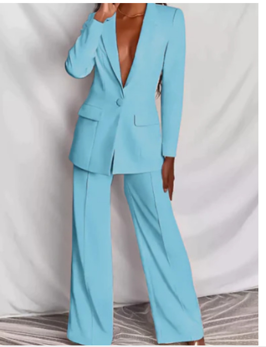 Women’s Tailored Two-Piece Suit Set with Lapels and Wide-Leg Trousers