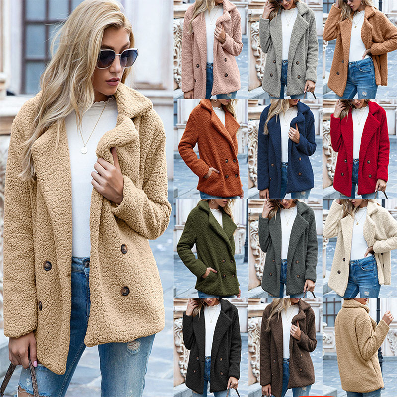 Women's Textured Teddy Fleece Lapel Button Coat