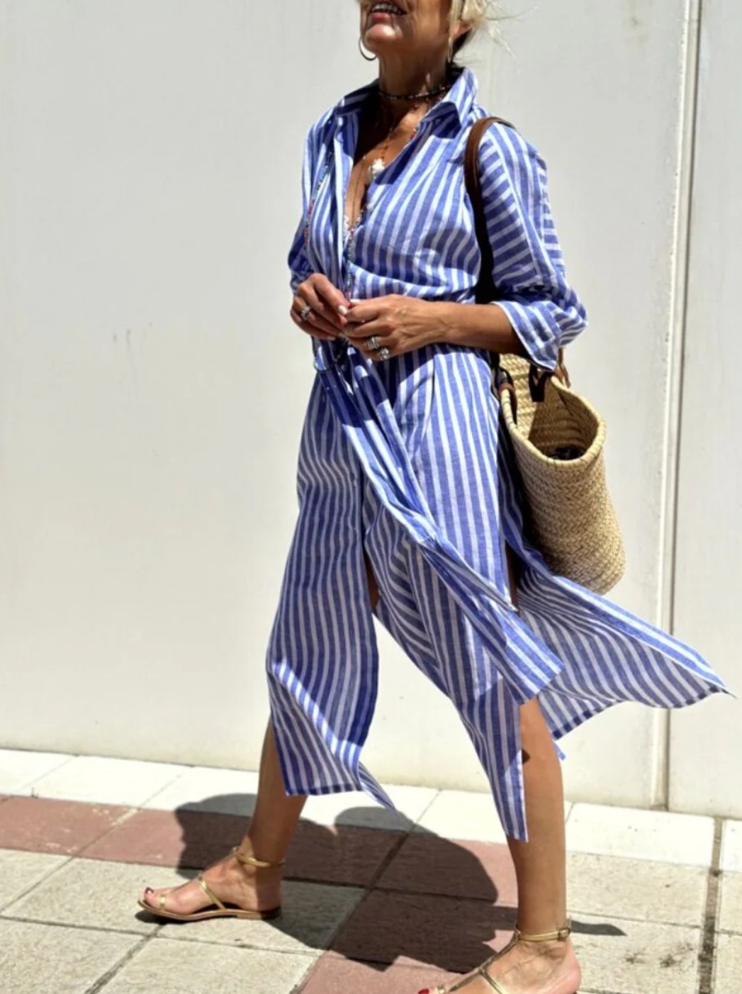 Women's Patterned Shirt Dress with Belt and Button Front