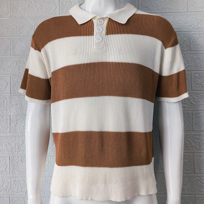 Men’s Ribbed Short Sleeve Striped Polo Shirt