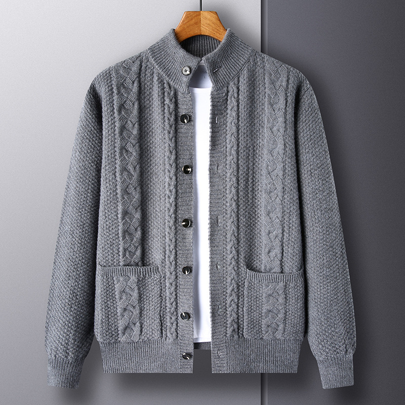 New Single-breasted Sweater With Pockets Fashion Jacquard Loose-fitting Cardigan Men Cloth