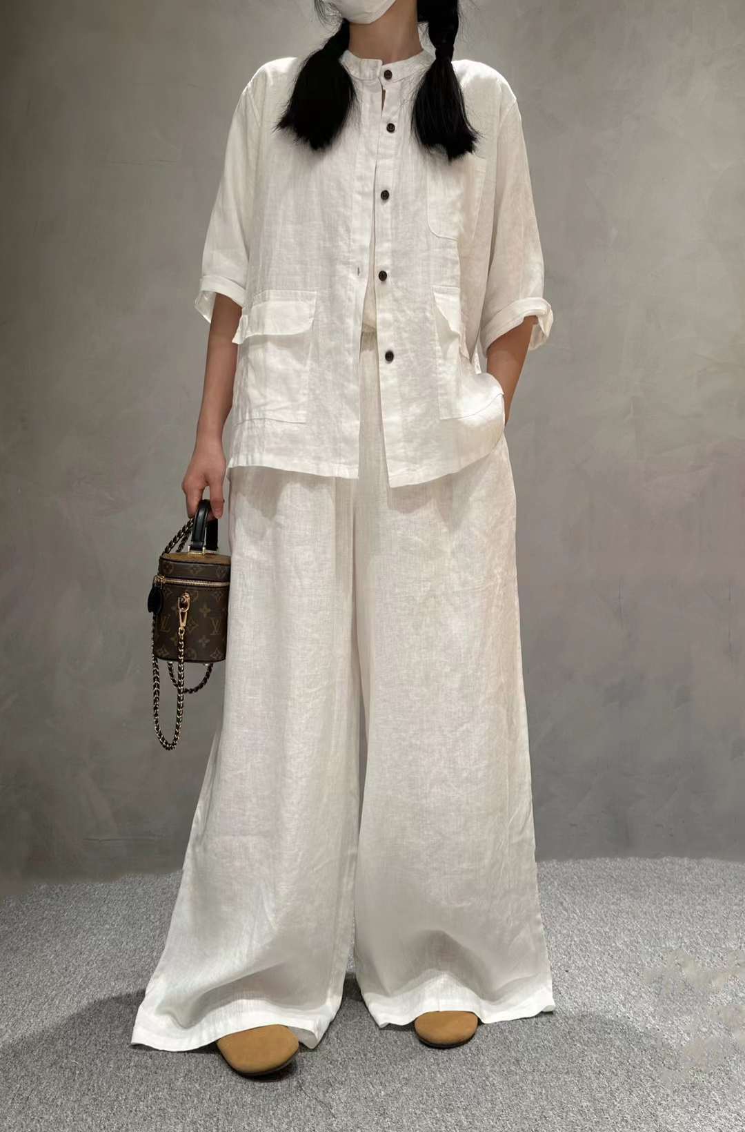Women's Linen Shirt and Wide-Leg Trousers Suit