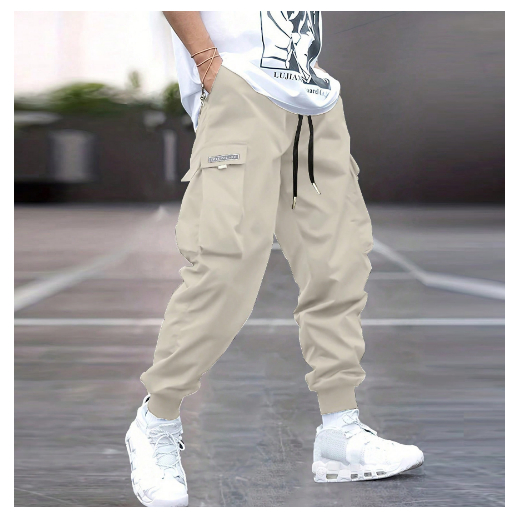 Men’s Loose Fit Cargo Trousers with Drawstring Waist and Cuffs