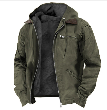Men’s Hooded Fleece-Lined Zip Jacket with Chest Pocket