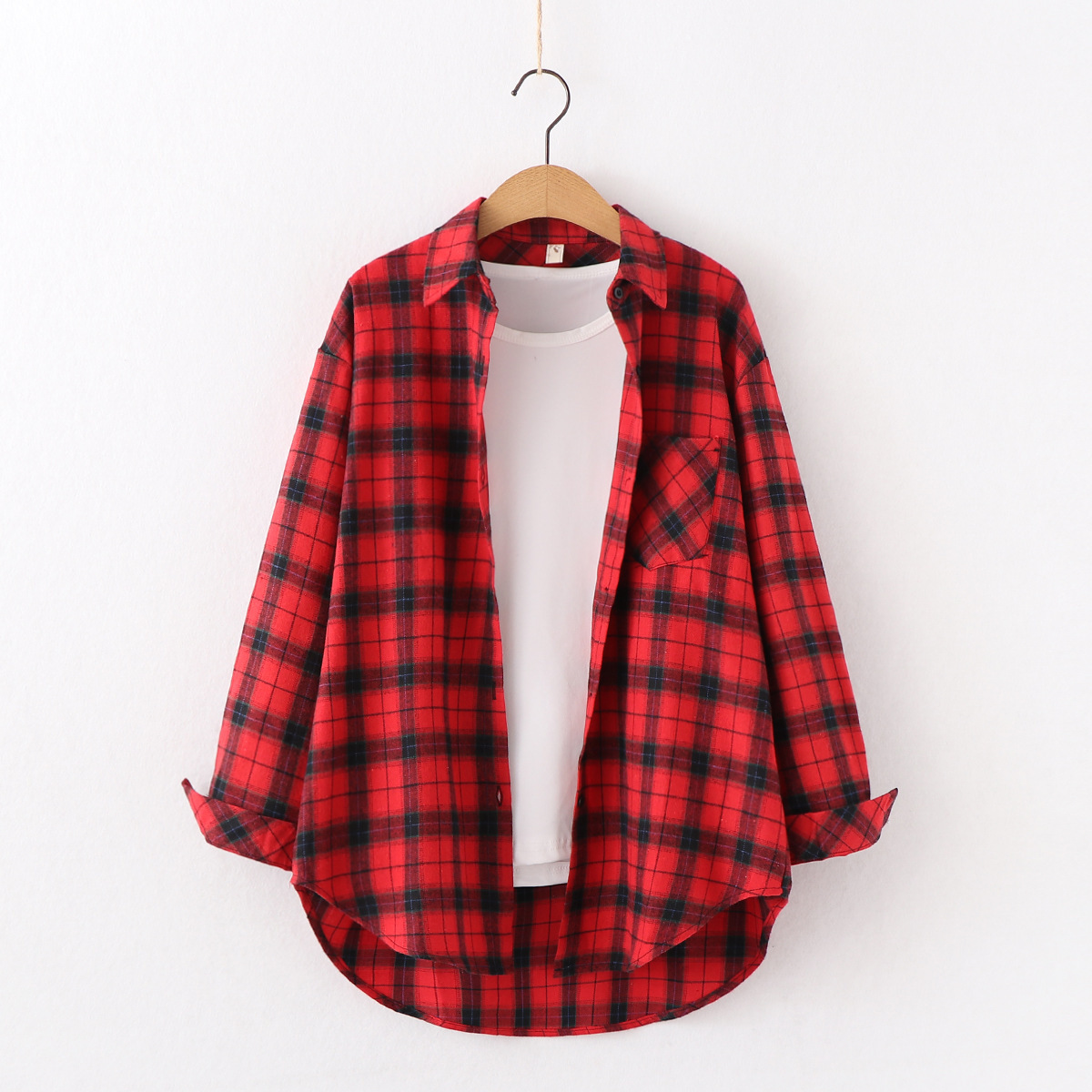 New Brand Plaid Shirt Women Loose Plus Size Blouse Female Long Sleeve Blouses Cotton Flann
