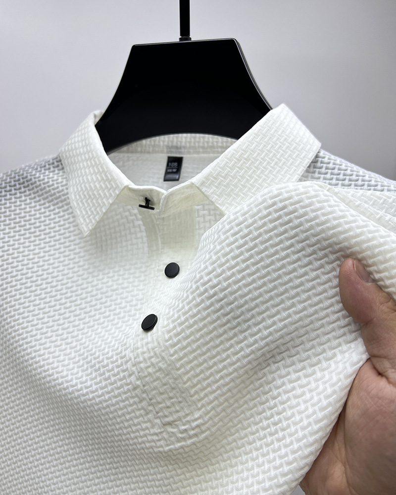 Men’s Textured Waffle-Weave Short Sleeve Polo Shirt