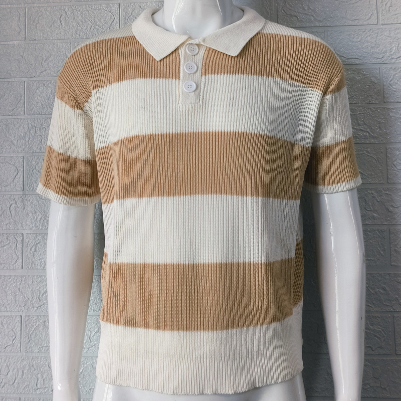 Men’s Ribbed Short Sleeve Striped Polo Shirt