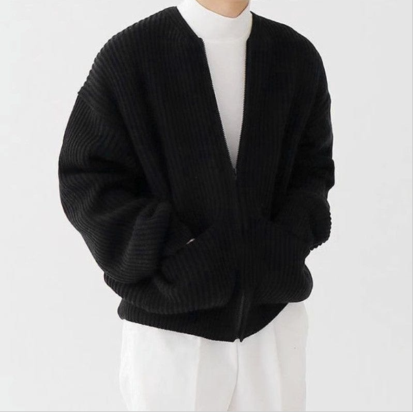 Men Zip Up Knitted Cardigan Lined Funnel Neck Jumper Sweater Pockets Coat All Seasons Comf