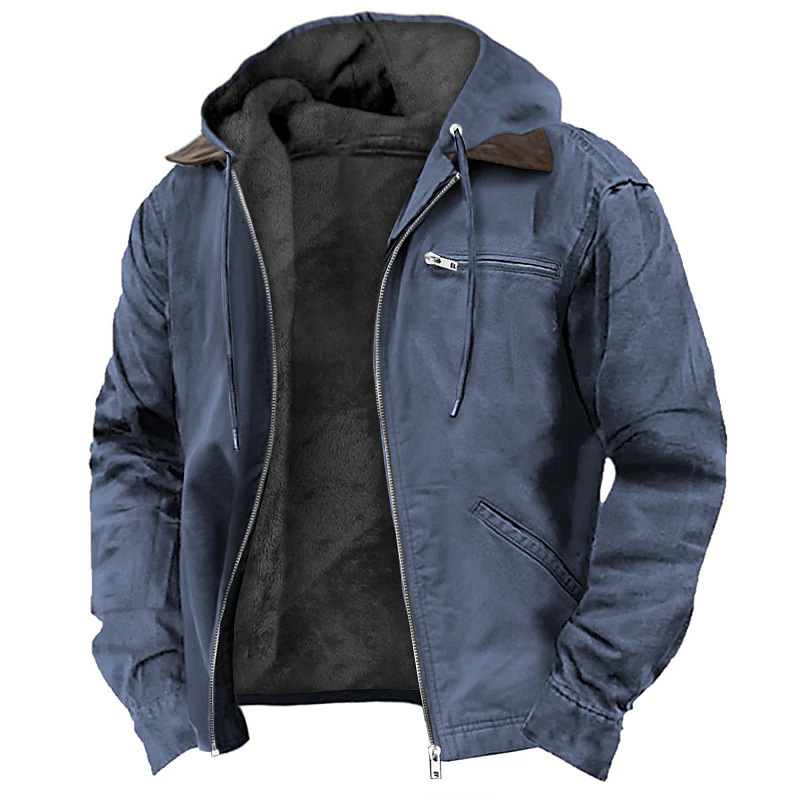 Men’s Hooded Fleece-Lined Zip Jacket with Chest Pocket