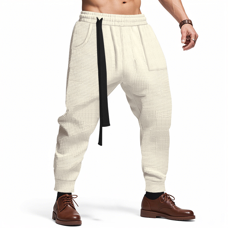 Men's Casual Pants Solid Waffle Male Hip Hop Streetwear Track Pants Joggers Trousers Fashi
