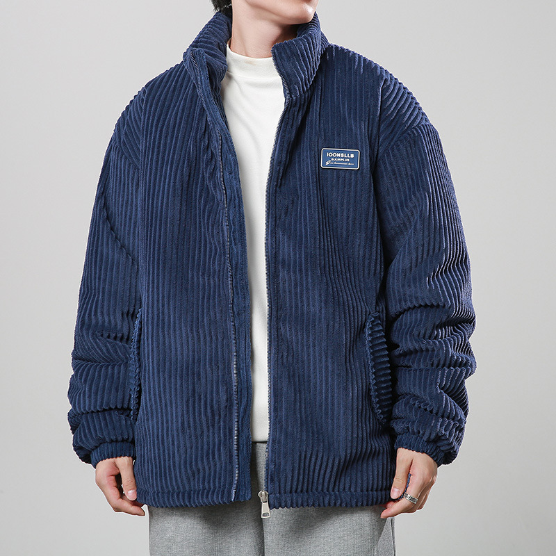 Men’s Corduroy Padded Zip Jacket with Stand Collar