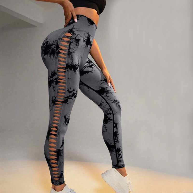 Women's High-Waisted Tie-Dye Lace-Up Side Leggings