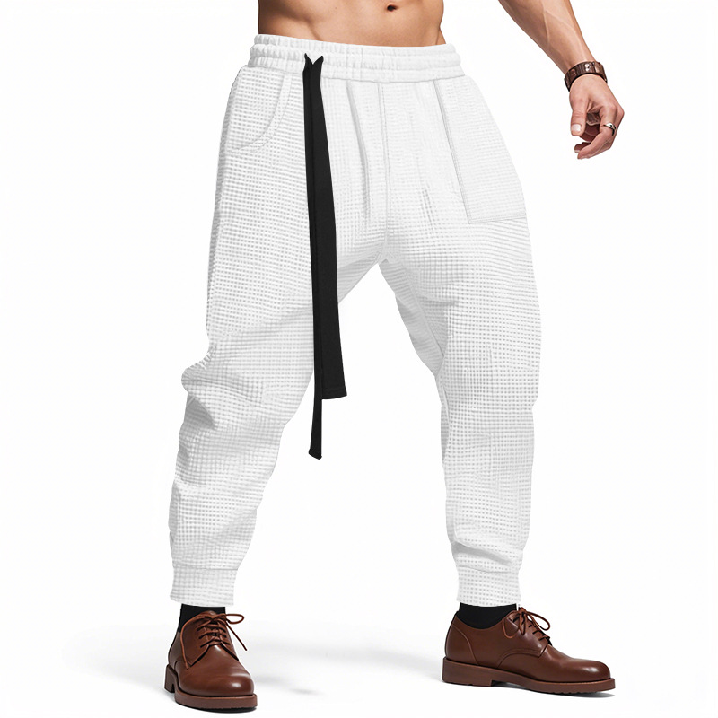 Men's Casual Pants Solid Waffle Male Hip Hop Streetwear Track Pants Joggers Trousers Fashi