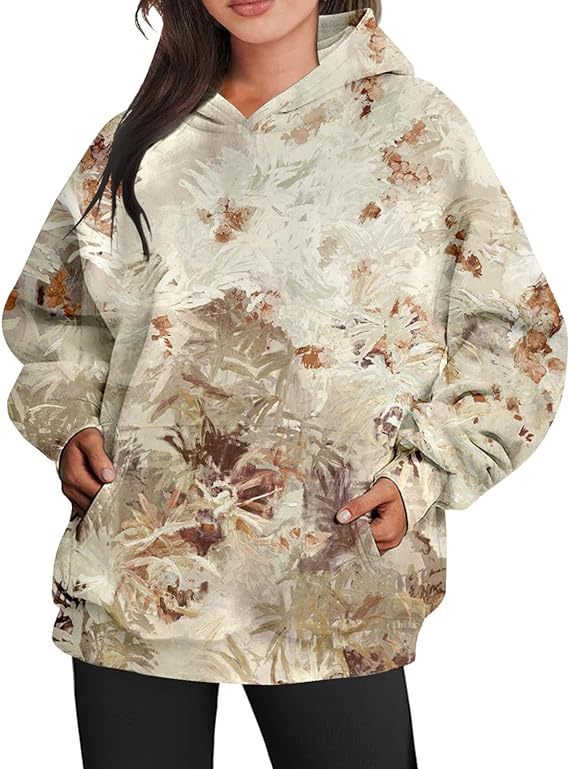 Women's Oversized Hooded Woodland Print Pullover