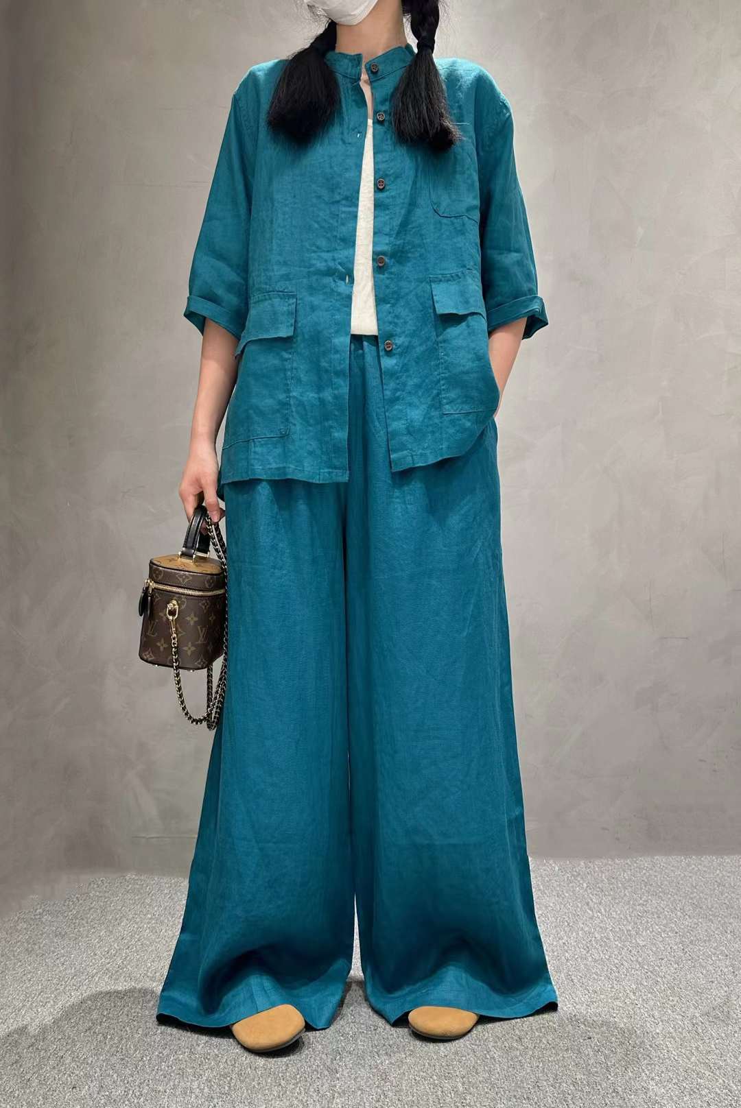 Women's Linen Shirt and Wide-Leg Trousers Suit