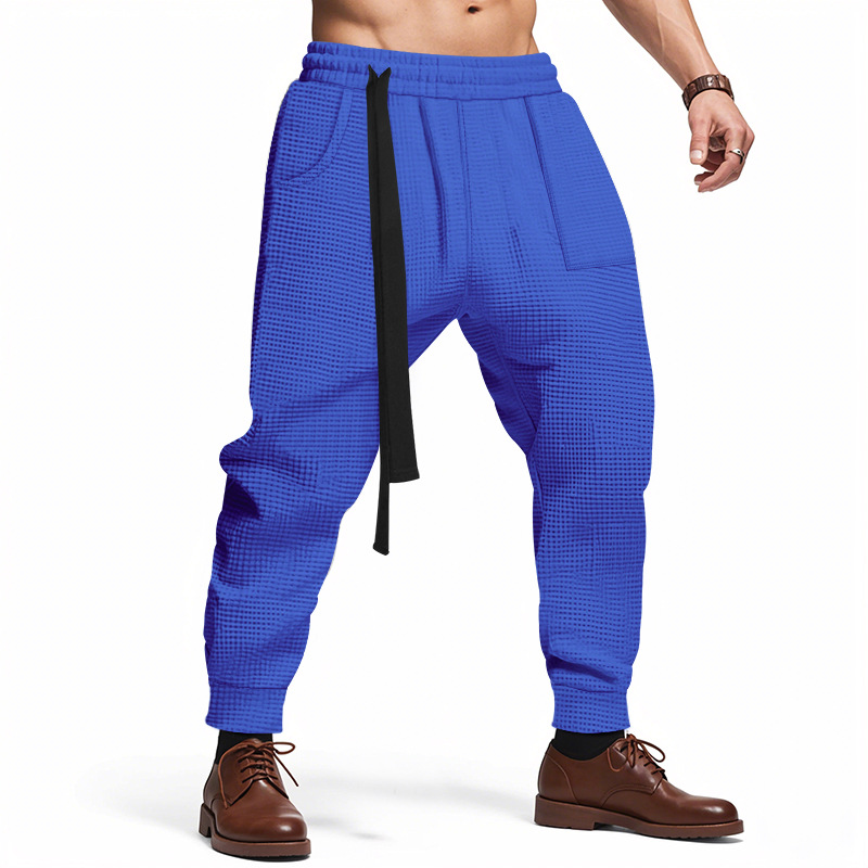 Men's Casual Pants Solid Waffle Male Hip Hop Streetwear Track Pants Joggers Trousers Fashi