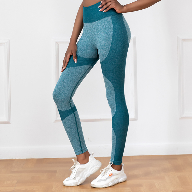 Women's Ribbed Colour-Block High-Waisted Seamless Leggings