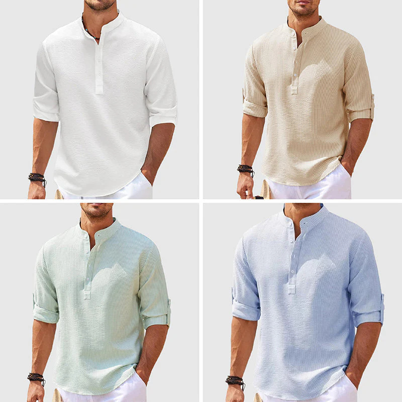 Men's Textured Stand Collar Long Sleeve Shirt