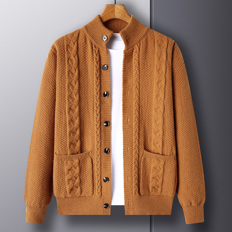 New Single-breasted Sweater With Pockets Fashion Jacquard Loose-fitting Cardigan Men Cloth