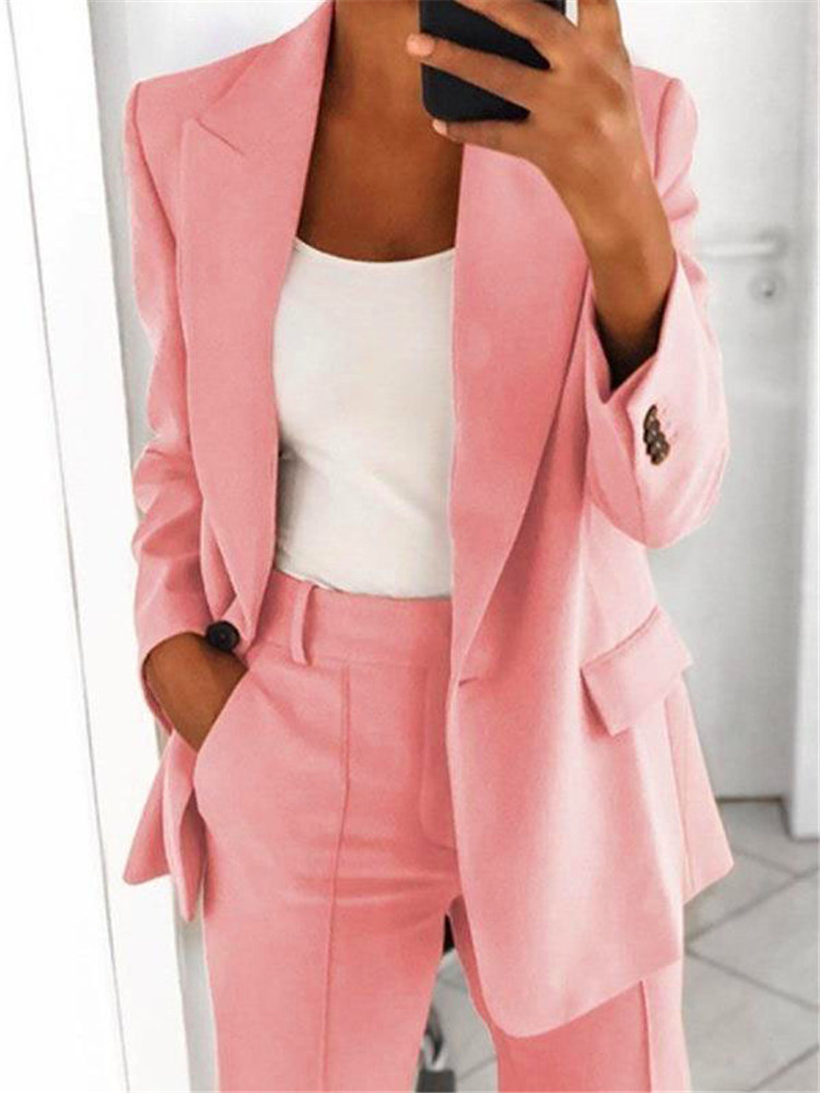 Women's One-Button Lapel Blazer and Trousers Suit Set