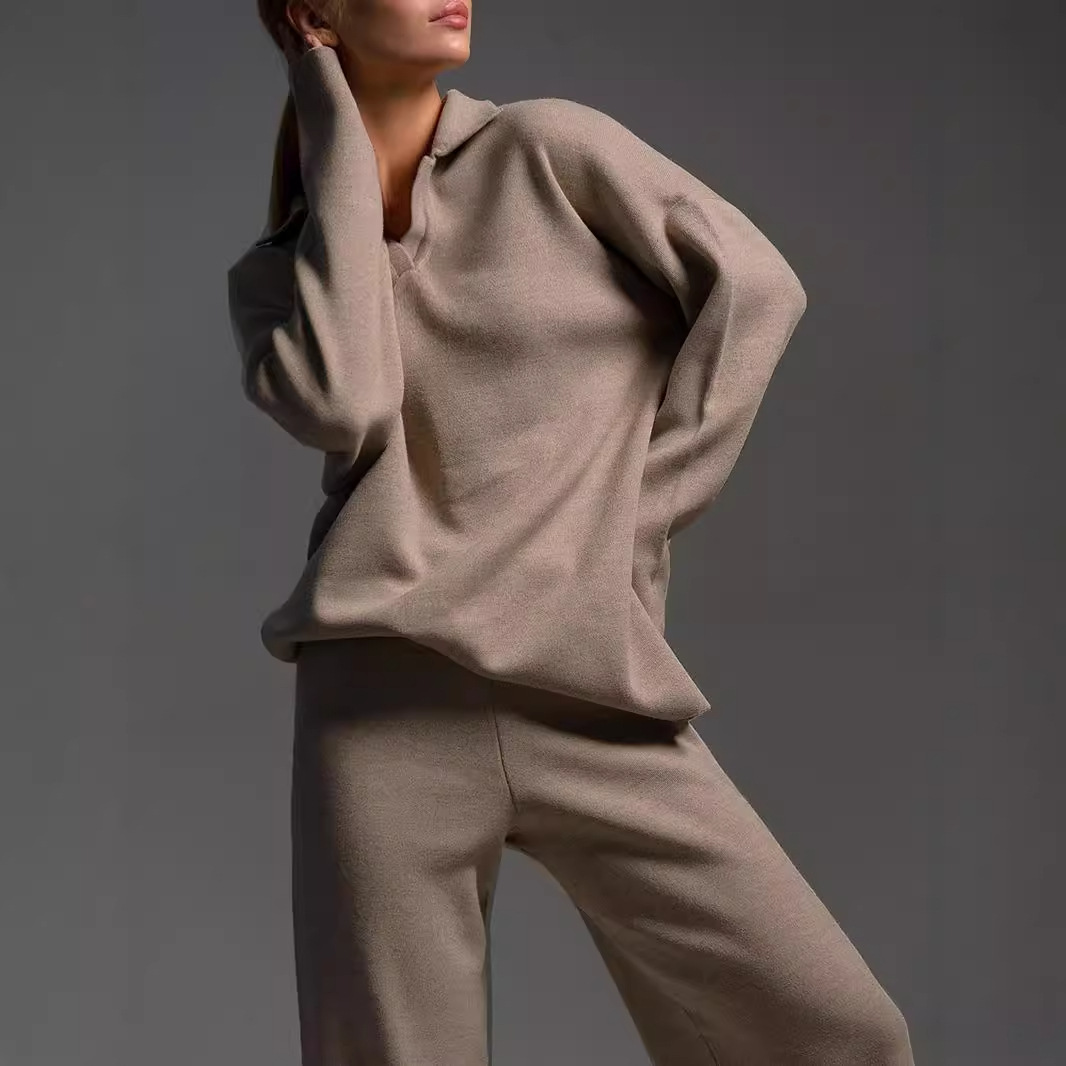 Women’s Collared Pullover and Wide-Leg Trousers Set