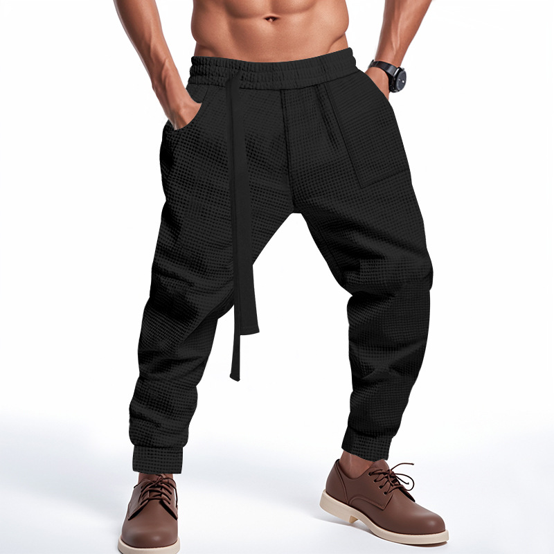 Men's Casual Pants Solid Waffle Male Hip Hop Streetwear Track Pants Joggers Trousers Fashi