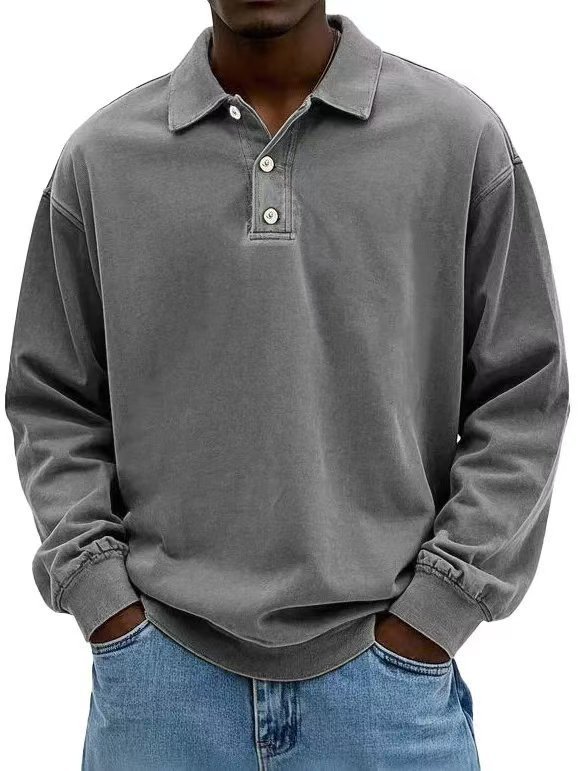 Men’s Long Sleeve Polo Shirt with Button Placket and Ribbed Cuffs