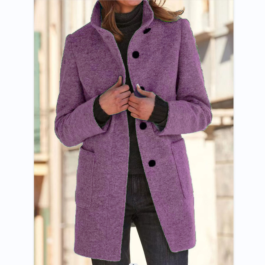 Women's Textured Stand Collar Button Front Coat With Pockets
