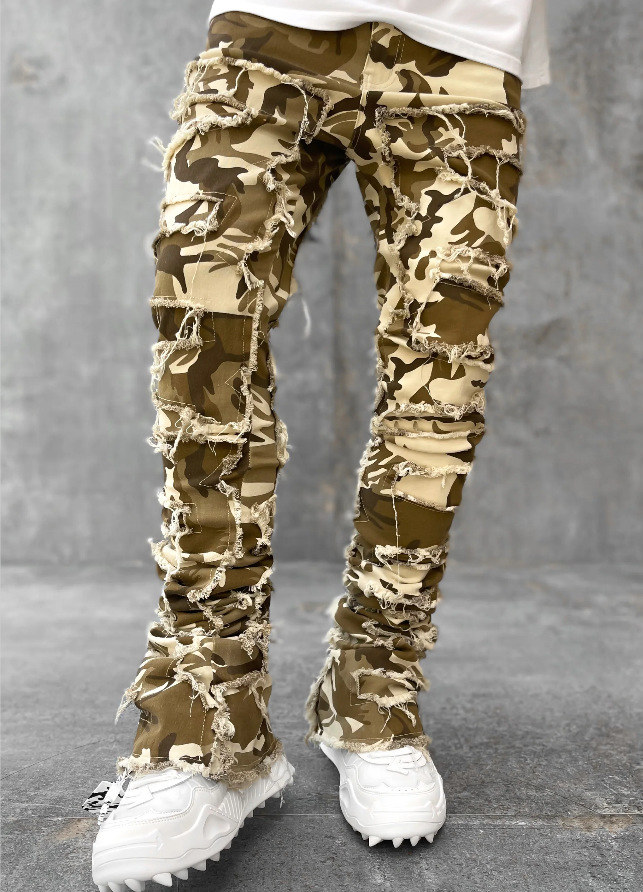 Men’s Slim Fit Stacked Ripped Patchwork Jeans