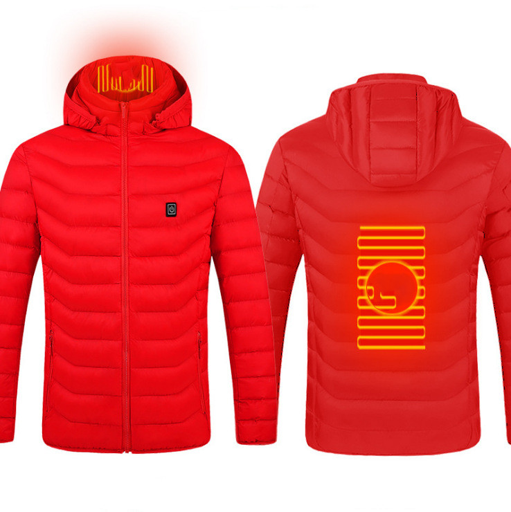 Men’s Heated Quilted Jacket with Hood and Zip Fastening