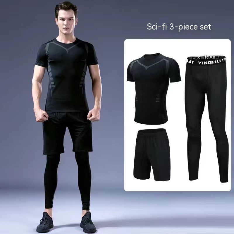 Unisex Black Long-Sleeve Sports Top and Shorts Set