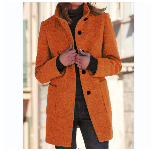 Women's Textured Stand Collar Button Front Coat With Pockets