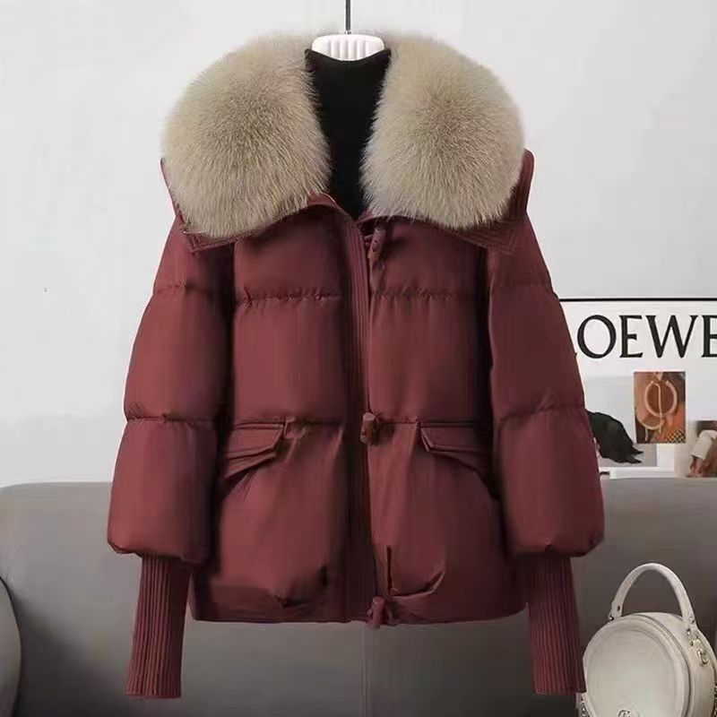 Women's Quilted Padded Jacket with Plush Fur Collar
