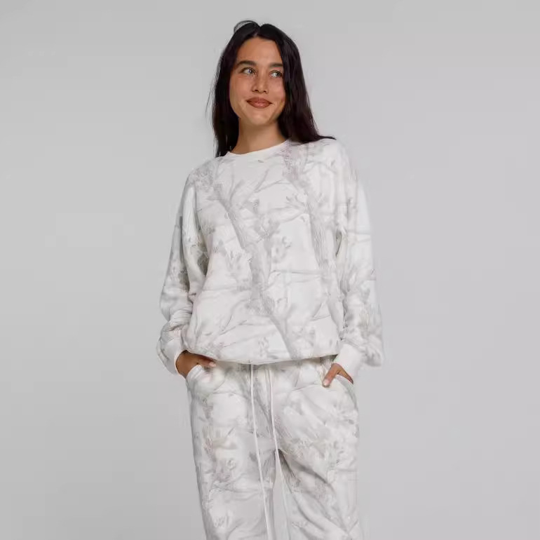 Autumn Winter Two Piece Sets Women Camouflage Hoodie Maple Leaf Print Sweatshirt Suit Spor