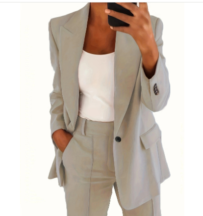 Women's One-Button Lapel Blazer and Trousers Suit Set