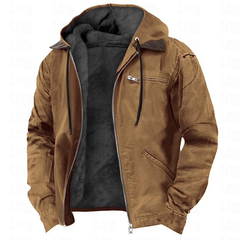 Men’s Hooded Fleece-Lined Zip Jacket with Chest Pocket