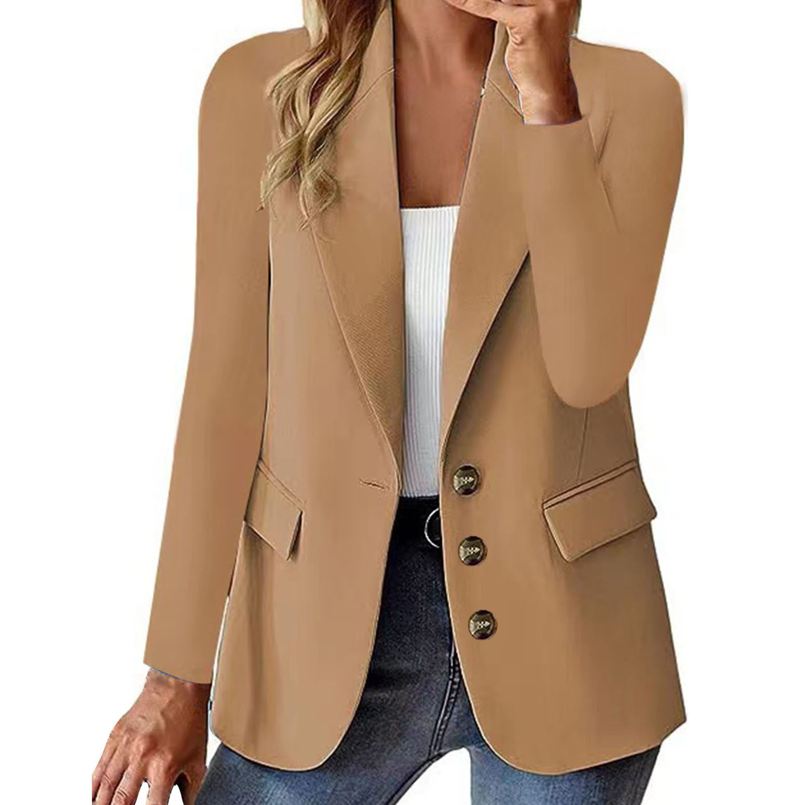 Women's Single-Breasted Notch-Lapel Blazer with Flap Pockets
