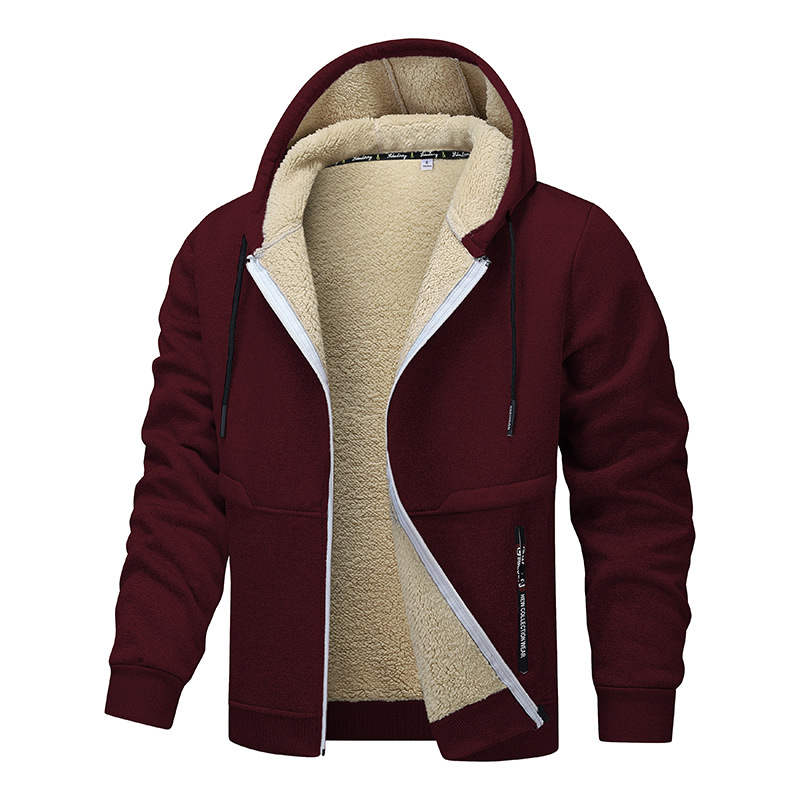 Men’s Sherpa-Lined Zip-Up Hooded Jacket With Ribbed Cuffs