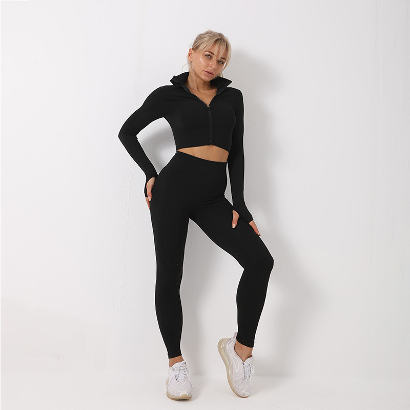 Women's Three-Piece Textured Zip Jacket Leggings Set